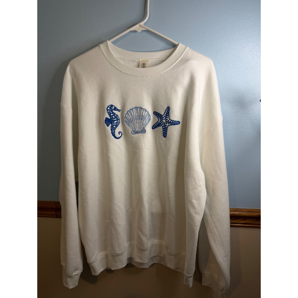 AS Revival White Embroidered Coastal Seahorse Shell Starfish Sweatshirt ML